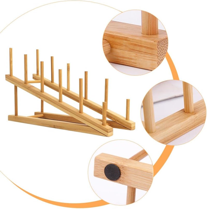 SITAKE 4 PCS Wooden Dish Rack Bamboo Plate Rack Pot Lid Holder, Dish Drying Rack Kitchen Display Shelf for Cup, Cutting Board, Bowl, Plate,Pot Lid - Image 3